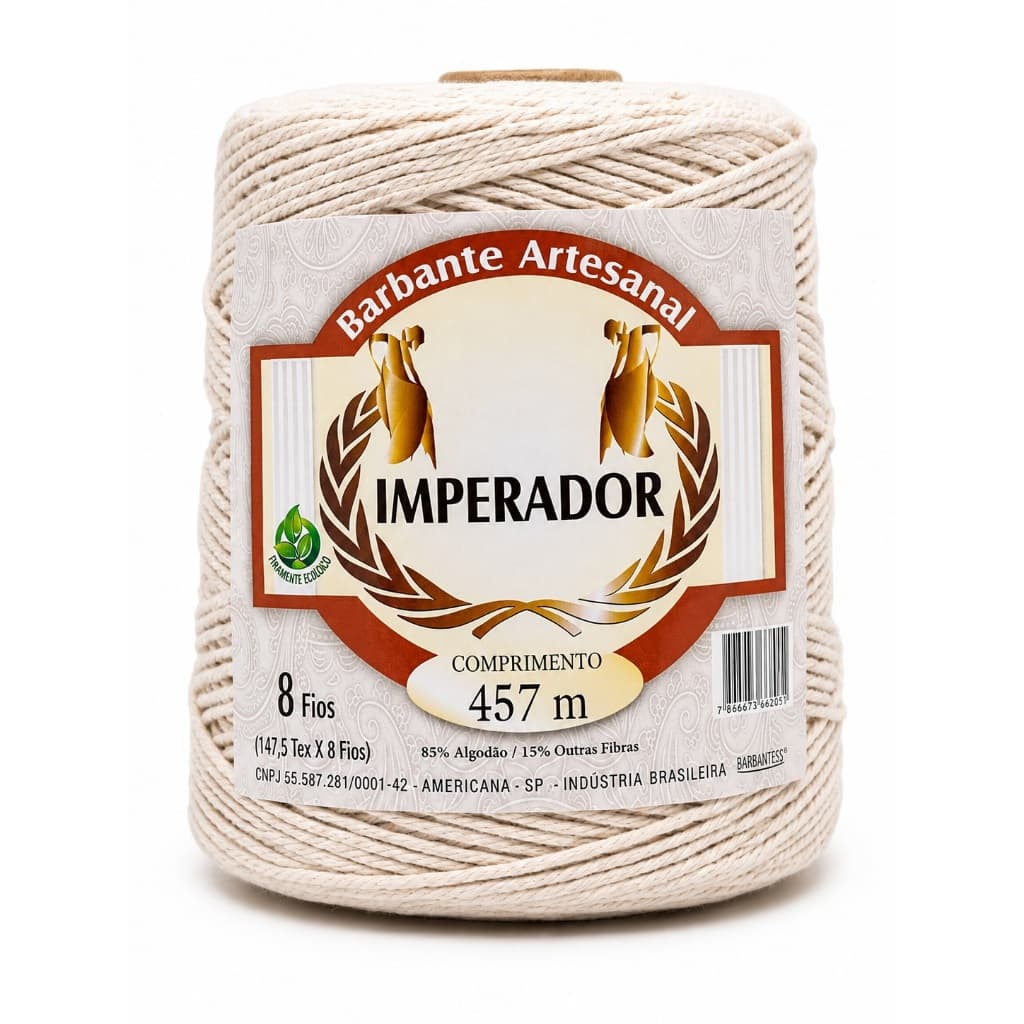 Barbante Artesanal Imperador 4/8 Cru 457m 85% Algodão para Crochê e Artesanato