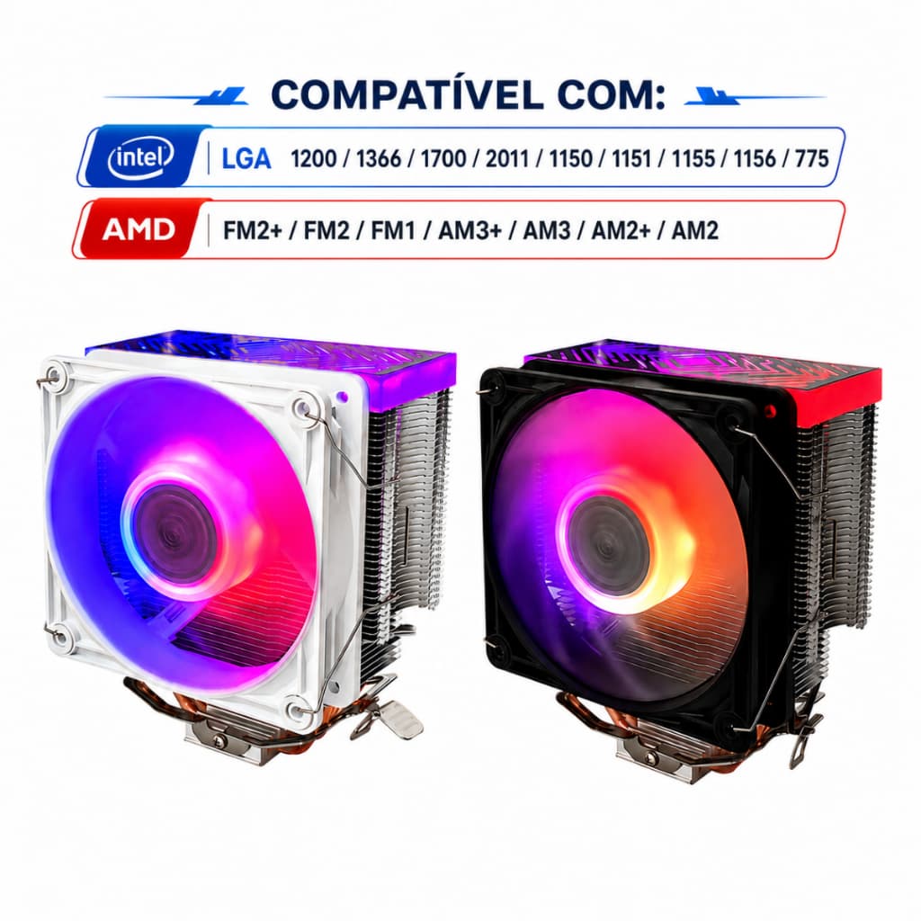 Cooler CPU PC Universal 120mm LGA 1200 1366 1700 2011 Led Argb Controladora 130w