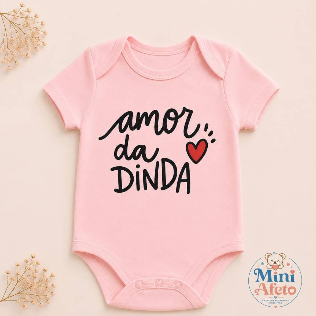 Body Bebê Menina Rosa Amor da Dinda Frase Roupa Infantil Feminina Algodão Presente Chá de Fraldas