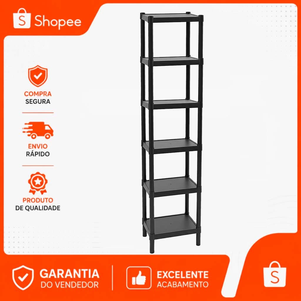 Estante Plástica Modular 6 Andares Multiuso Prateleira Organizadora Banheiro, Cozinha, Lavanderia, Escritório, Sapateira