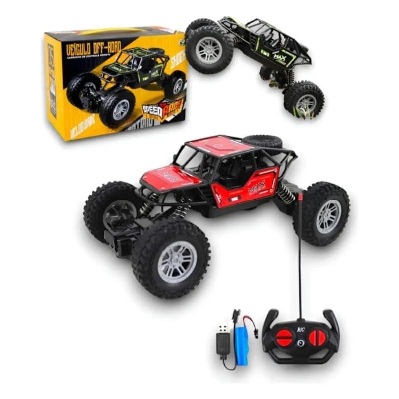 Carrinho de Controle Remoto com Bateria Recarregável OFF-ROAD Pneus de Borracha e Amortecedor Especial Todos os Terrenos