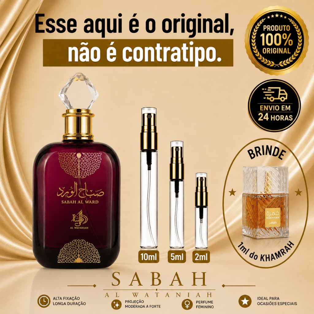 Sabah Perfume Árabe Feminino  - 100% ORIGINAL - Importado - Alta Fixação - Alta Projeção - Baunilha / Floral Branco