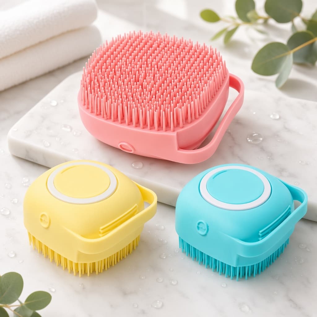 Escova de Banho Pet 9cm com Reservatório para Shampoo Massageadora Buddy Pet