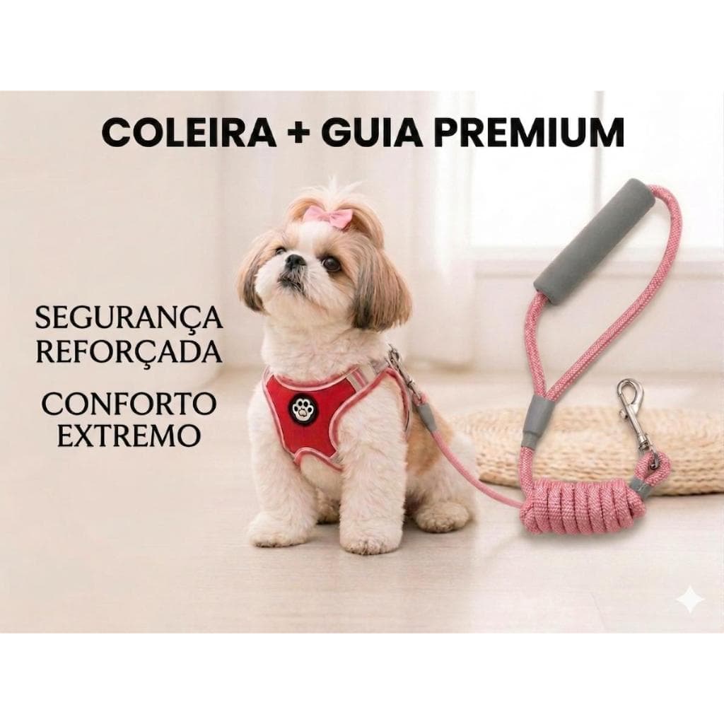 Coleira Peitoral + Guia Para Cachorros e Gatos Ajustável Conforto e Segurança
