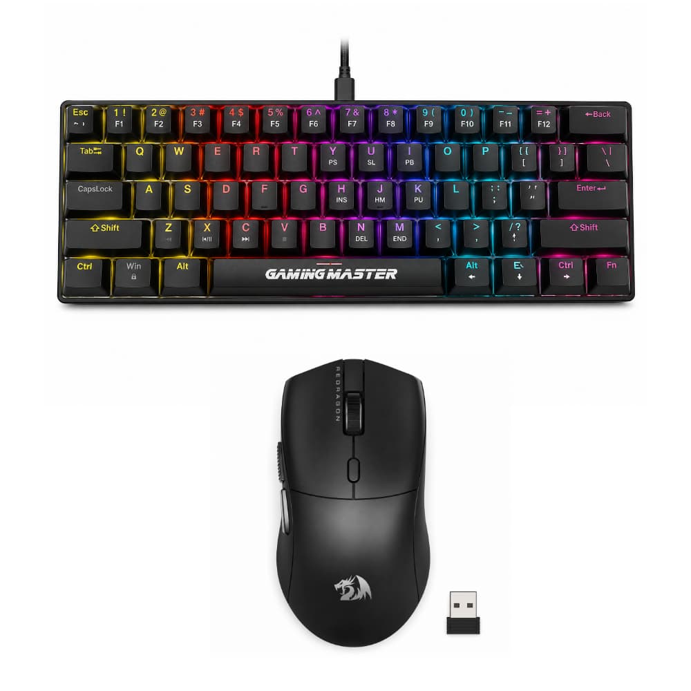 Kit Teclado Mecânico 60% Switch Azul + Mouse Redragon Neva 12000 DPI