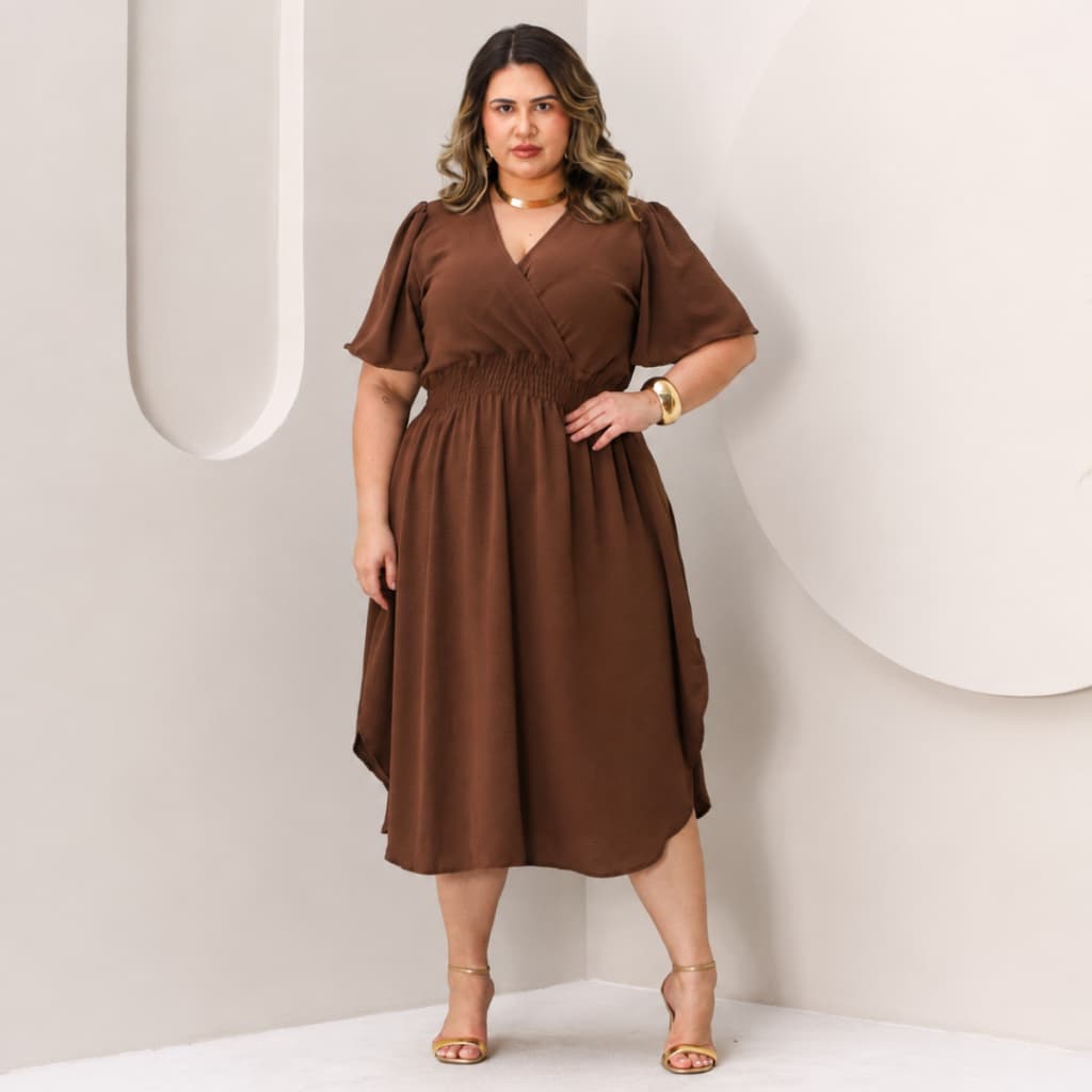 Vestido Feminino Transpassado Elastex Moda Plus Size Midi Evangélico