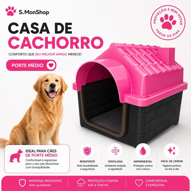 Casinha Casa Cachorro Medio Porte Resistente Para Cães N7 Plástica Desmontavel