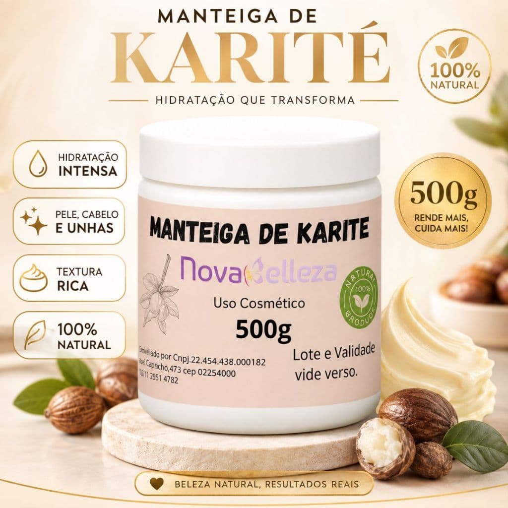 Manteiga karité 100% Pura Certificada Vegana  Cosmético Hidratante Capilar e Corporal Novabelleza