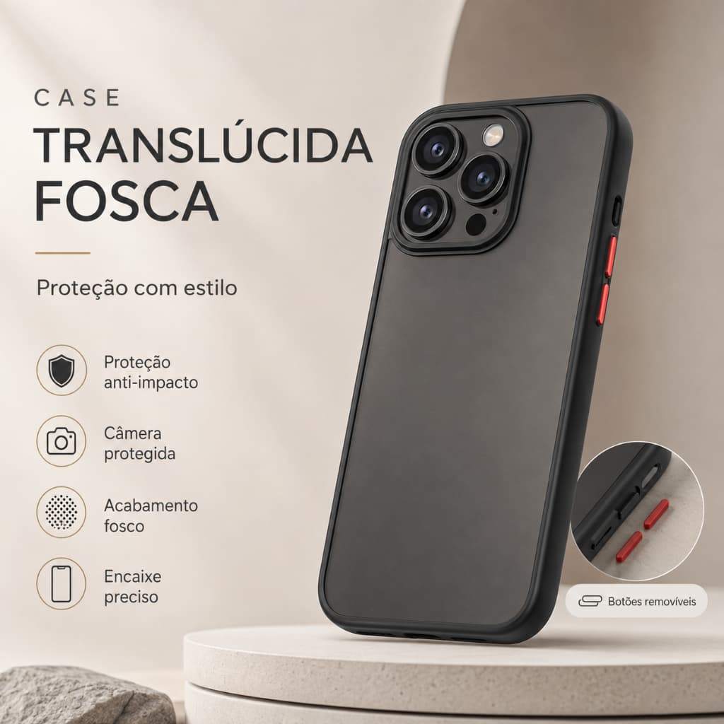 Capa Capinha Translúcida Fosca Antichoque para iPhone e Samsung Proteção de Câmera Botões Coloridos