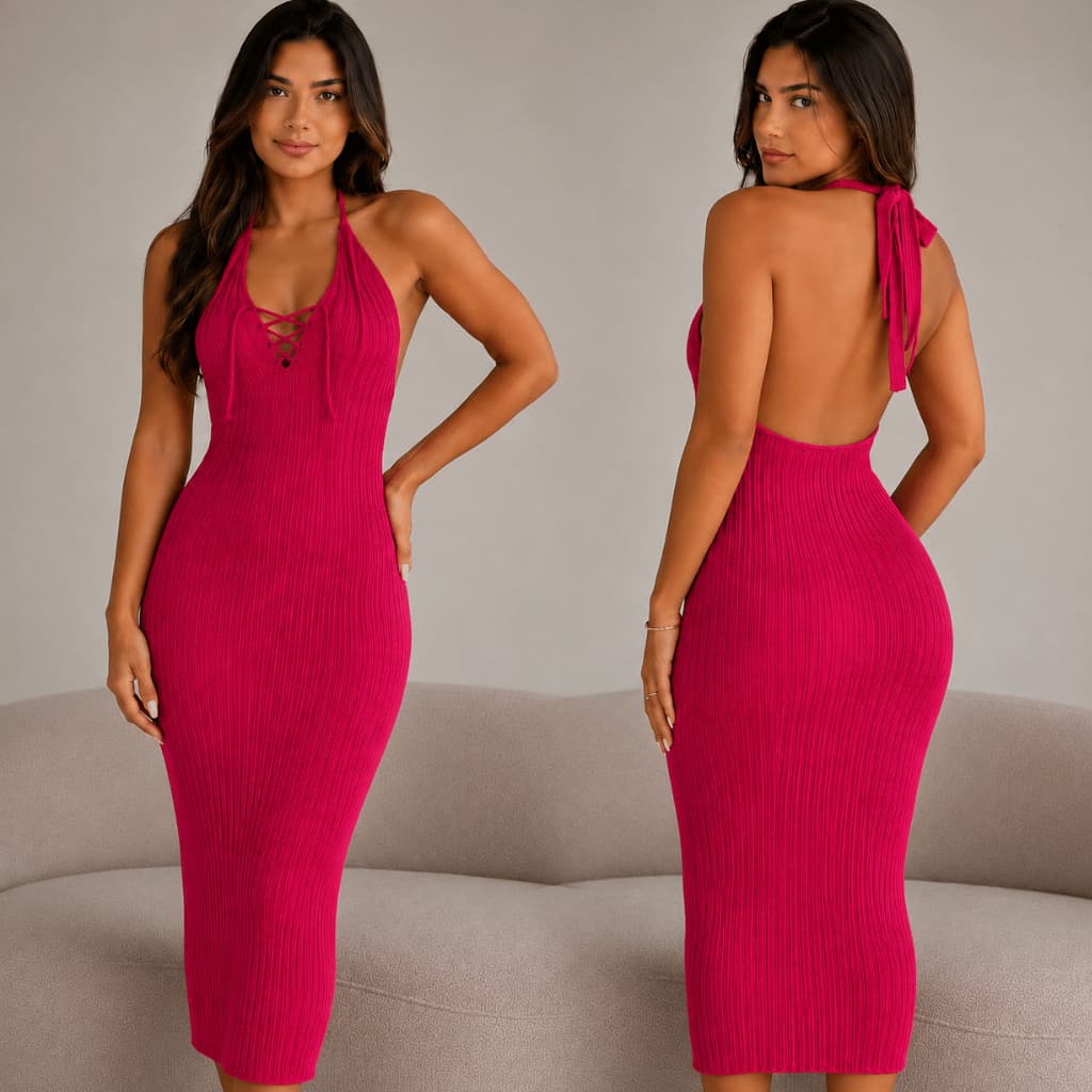Vestido Midi De Tricot Secretaria Vestido Regata Moda Feminina Vestido Feminino Costas Aberta