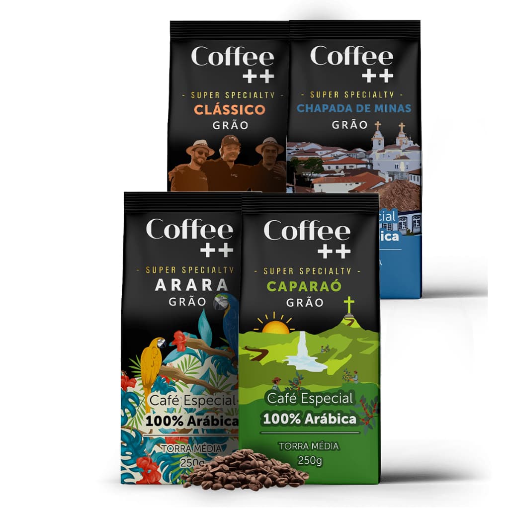 Kit 4 Pacotes Café Especial Em Grãos Coffee Mais Clássico, Caparaó, Chapada e Arara