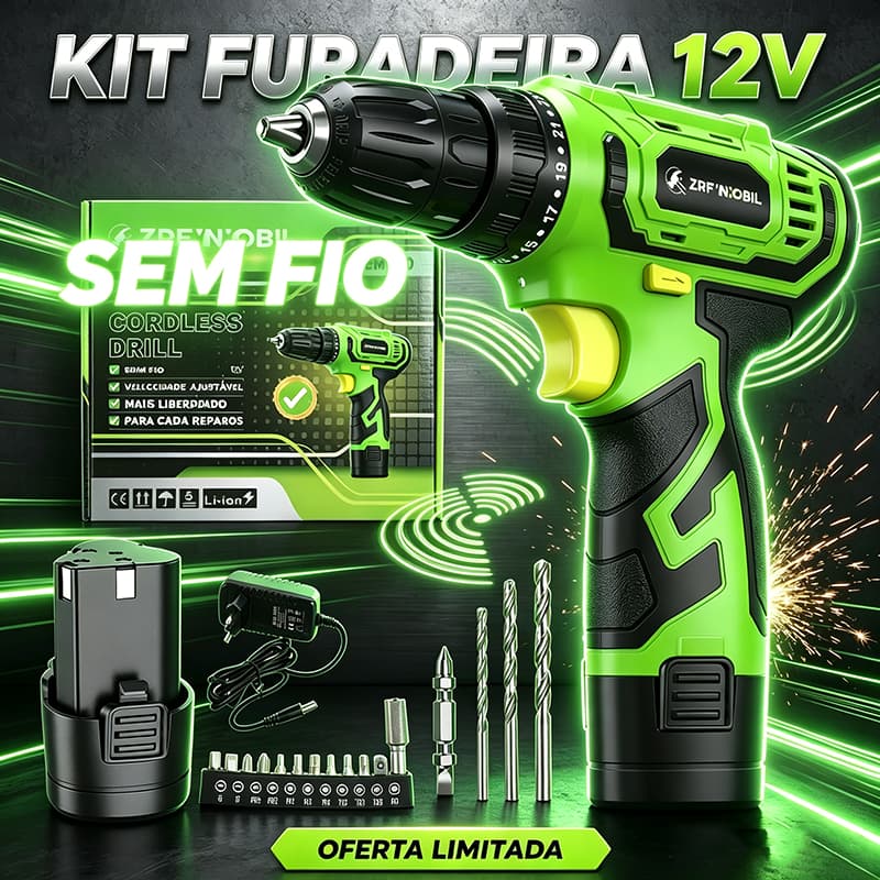 Furadeira Parafusadeira De Impacto A Bateria 12V Sem Fio Profissional Brushless Com Broca (220V/110V).