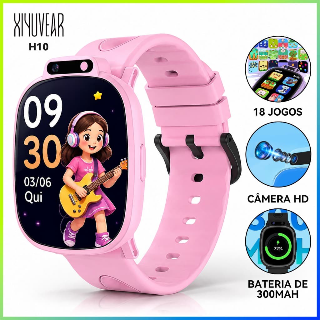 Smartwatch Relógio Inteligente Infantil XiYuVear H10 1,88" 18 Jogos Câmera Lanterna LED Pedômetro