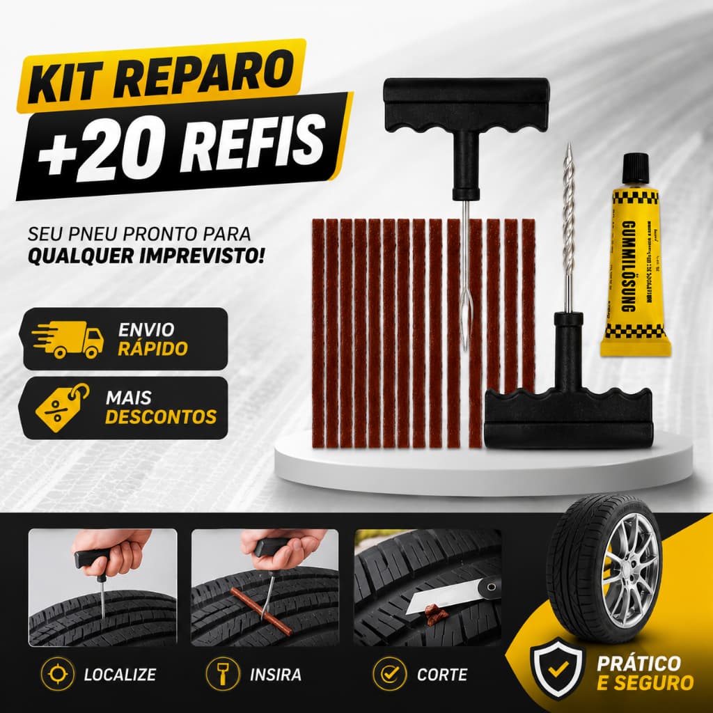 Kit Reparo de Pneu Sem Câmara Completo 10 20 30 Refis Universal