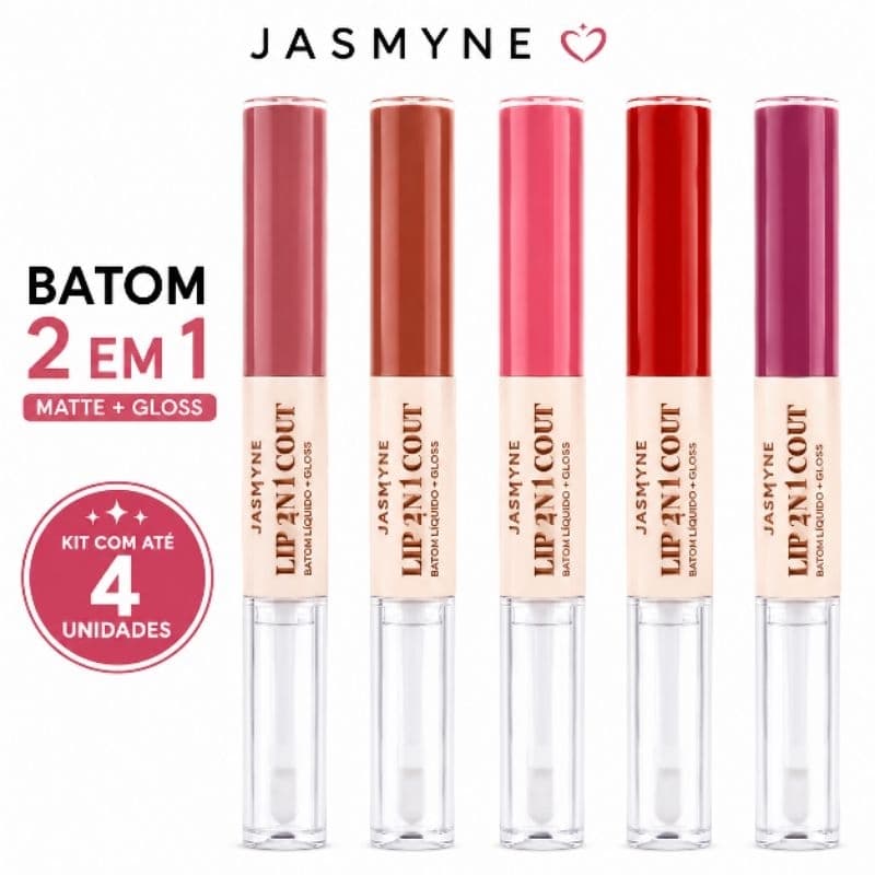 Batom Matte Líquido Jasmyne Ultra Coat 2 em 1 Com Gloss Longa Duração Alta Pigmentação Kit 1 2 3 ou 4 Unidades Original