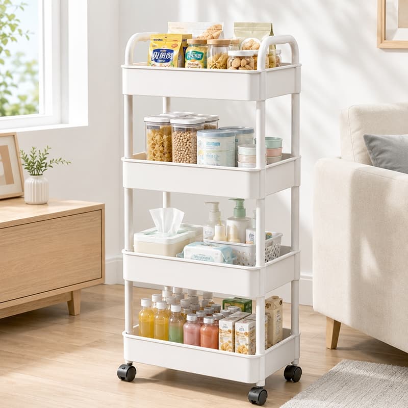 Carrinho Organizador Multiuso 4/5 Níveis com Rodinhas, Prateleira de Armazenamento para Quarto, Cozinha e Banheiro