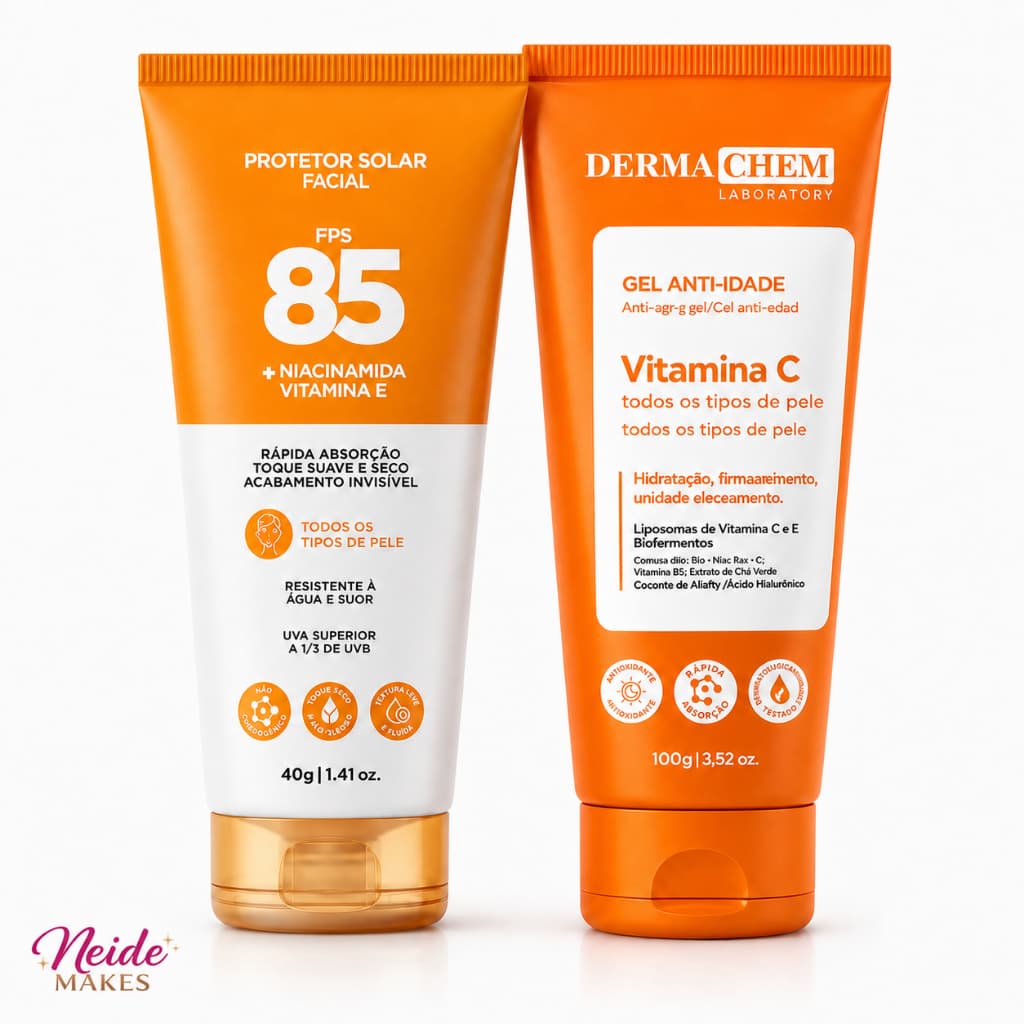 Skincare  Anti-Idade 1 Protetor Solar Fator Fps 85 e 1 Gel Vitamina C - Dermachem