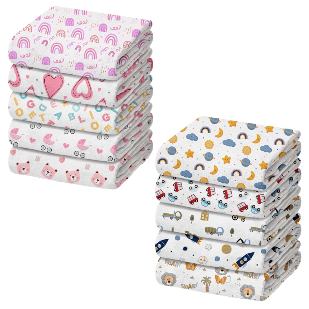 Pacote 5 Fraldas de Pano Multiuso Modelo Luxo Grande 70cm x 70cm Estampadas Sortida para Bebê Recém-Nascido Grosso Duplo