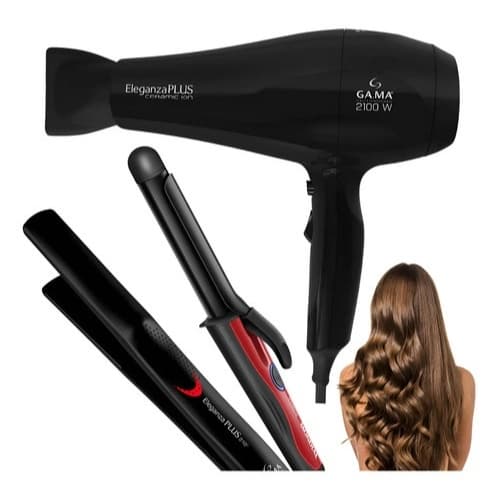 Kit Secador De Cabelo Profissional Mondial Gama Chapinha Prancha Alisadora Modelador De Cachos Cacheador Eleganza Plus