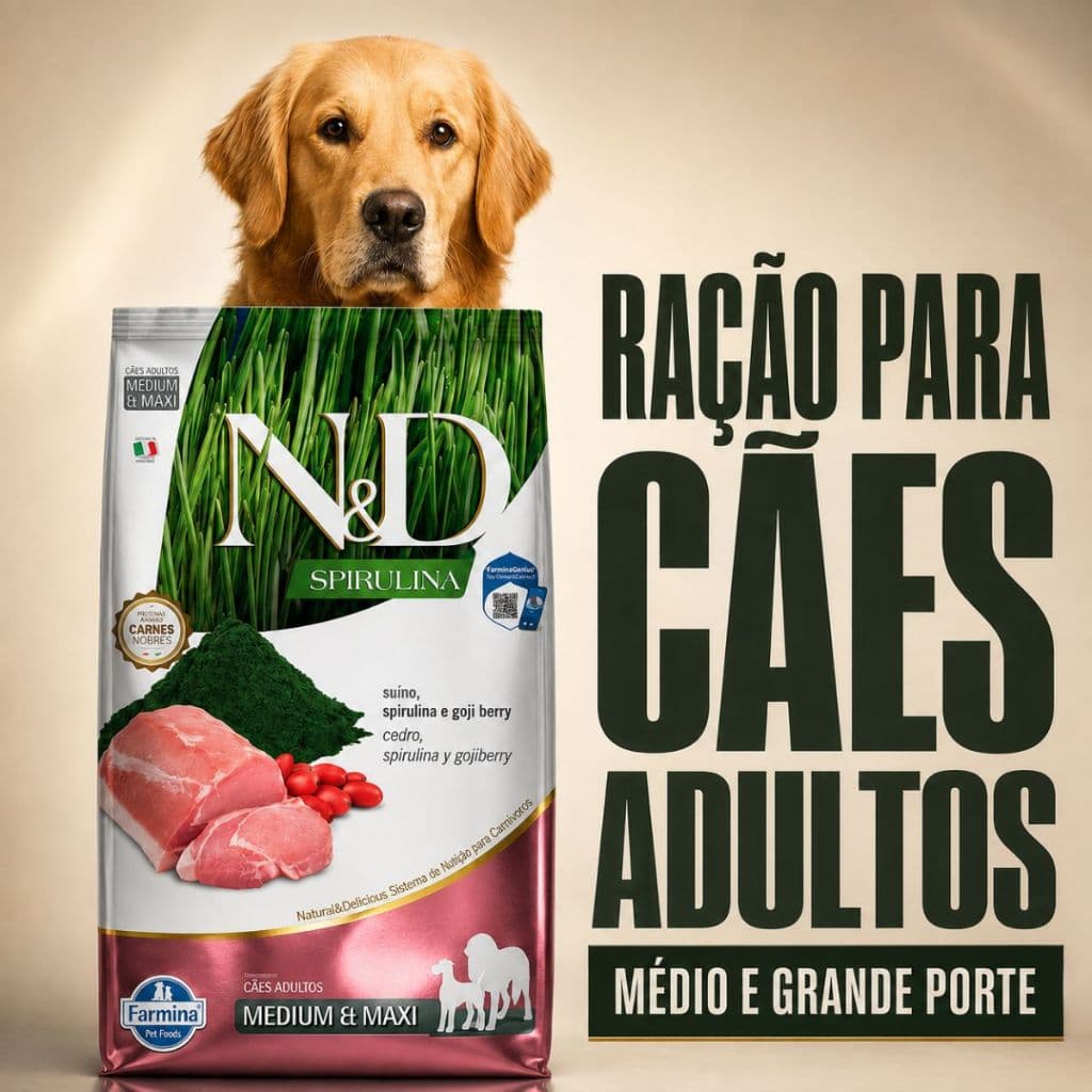 Ração para Cachorro Adulto N&D Spirulina Suíno Porte Médio e Grande Farmina 10,1kg