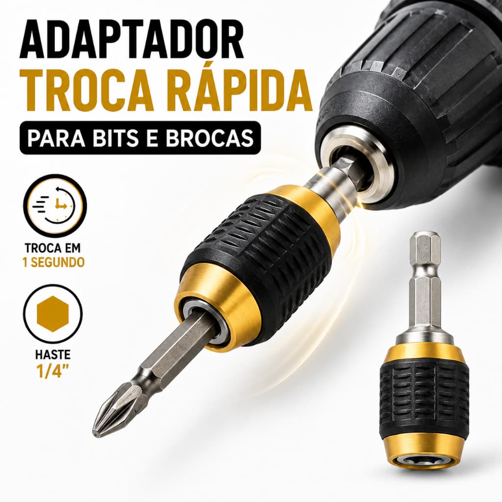 Adaptador Furadeira Extensor Troca Rápida Para Bits e Brocas Haste Hexagonal 1/4" Mandril Engate Rápido Parafusadeira