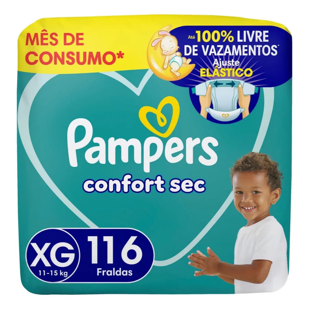 Fralda Pampers Confort Sec Tamanho Xg 116 Unidades - pacote econômico de fraldas