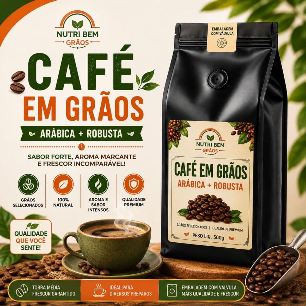 ☕ Café em Grãos Premium 80% Arábica + 20% Robusta | Torra Média | Embalagem com Válvula