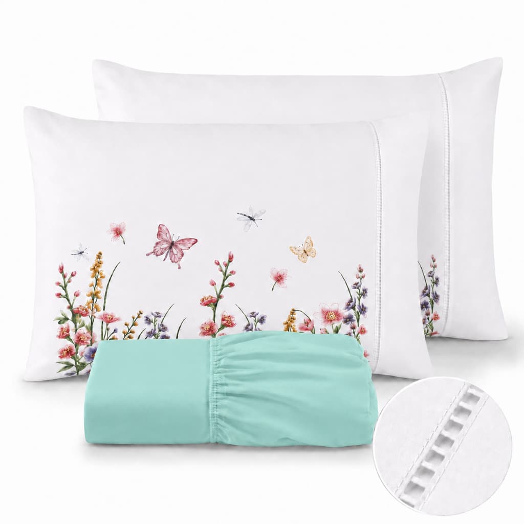 Jogo de Lençol 400 Fios Micropercal Ponto Palito Estampado Solteiro Casal Queen 02 e 03 Peças