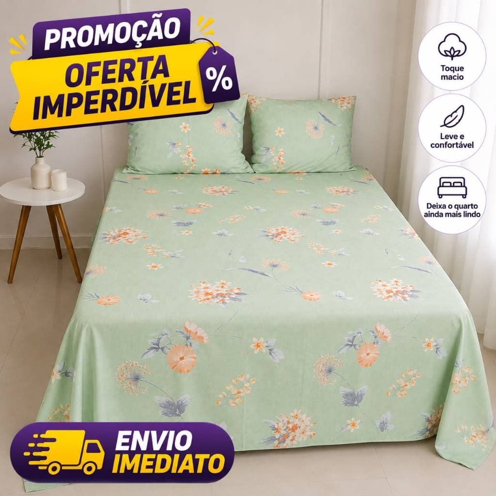 Jogo De Lençol Casal Percal 150 Fios 3 Peças Para Cama Box