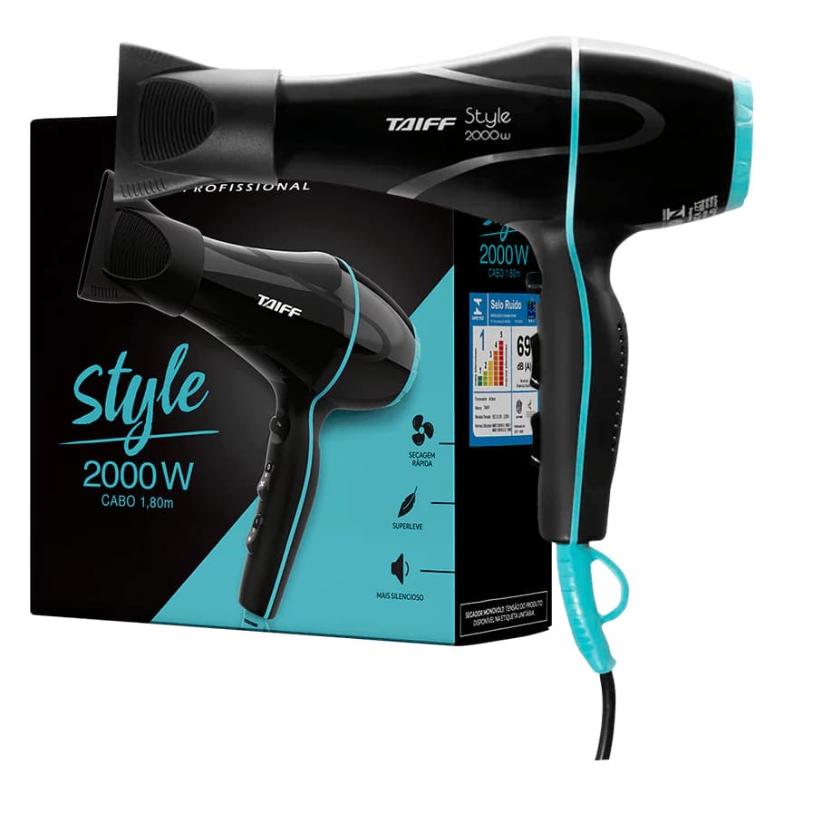 Secador de Cabelo Taiff Style 2000W Preto - Silencioso, Motor AC Profissional, 5 Temperaturas 127V Ou 220v