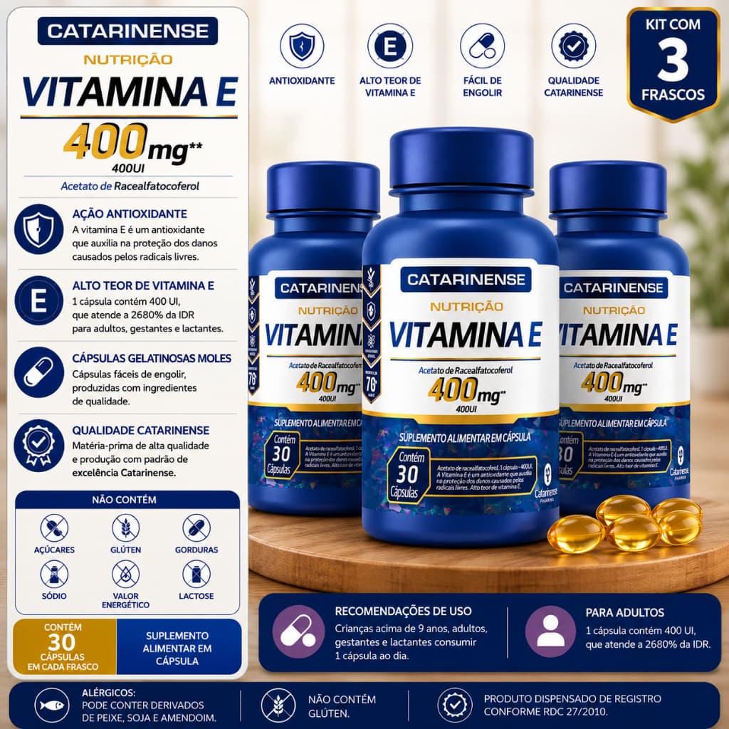 Kit 3 Vitamina E 400mg Catarinense 30 cápsulas