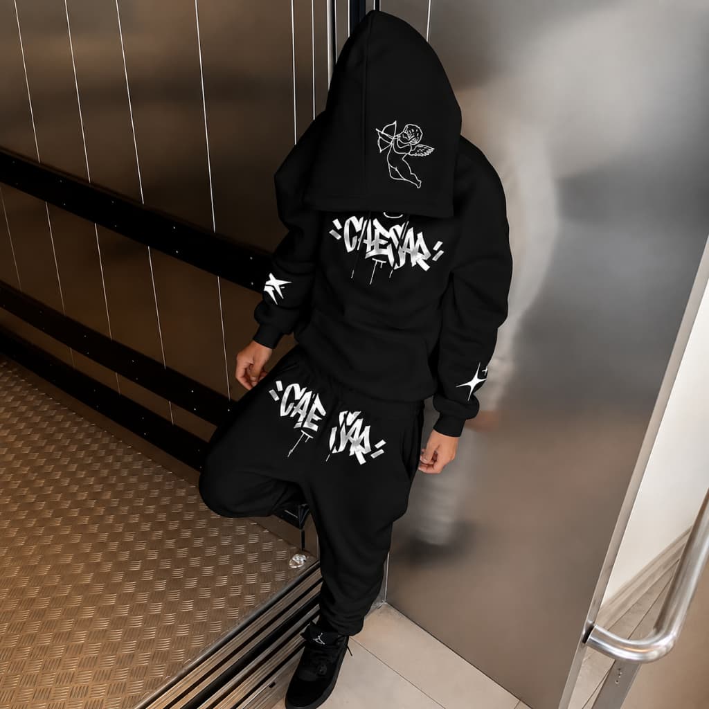 Conjunto Moletom Canguru e Calça Anjo Cupido Unissex Flanelado Streetwear Inverno Casal do P ao GG