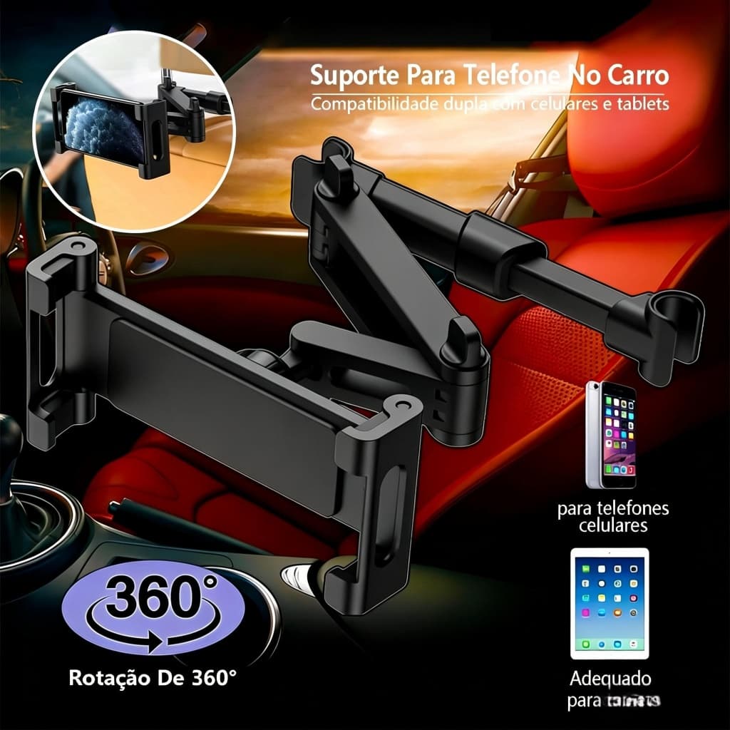 Suporte Para Celular Carro Banco Traseiro Rotação 360 Graus Ajustável Dobrável Extensível SUP081