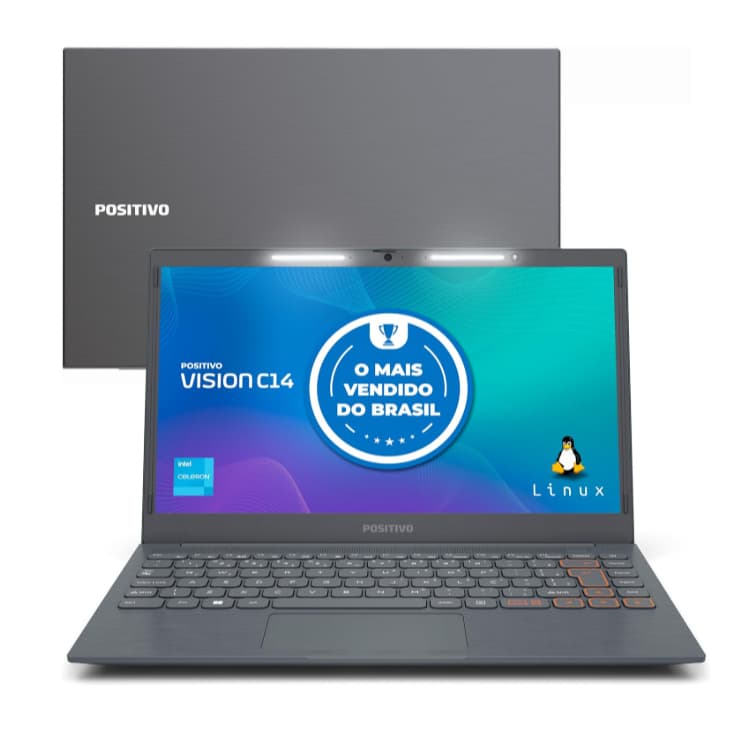 Notebook Positivo Vision C14 Lumina BAR 8GB 128GB eMMC Tela 14 HD Linux Tecla Link Cinza