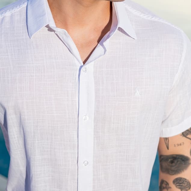 Camisa Masculina 100% Algodão Social Manga Curta Linho Slim Fit