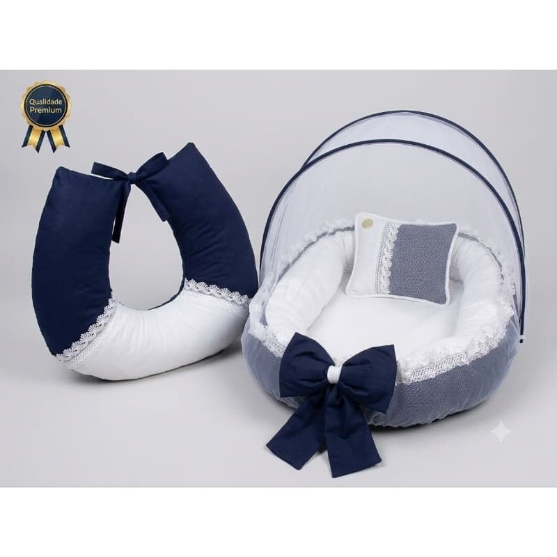 Kit Ninho Redutor De Berço Portátil + Almofada De Amamentação Enxoval Bebê Recém-Nascido
