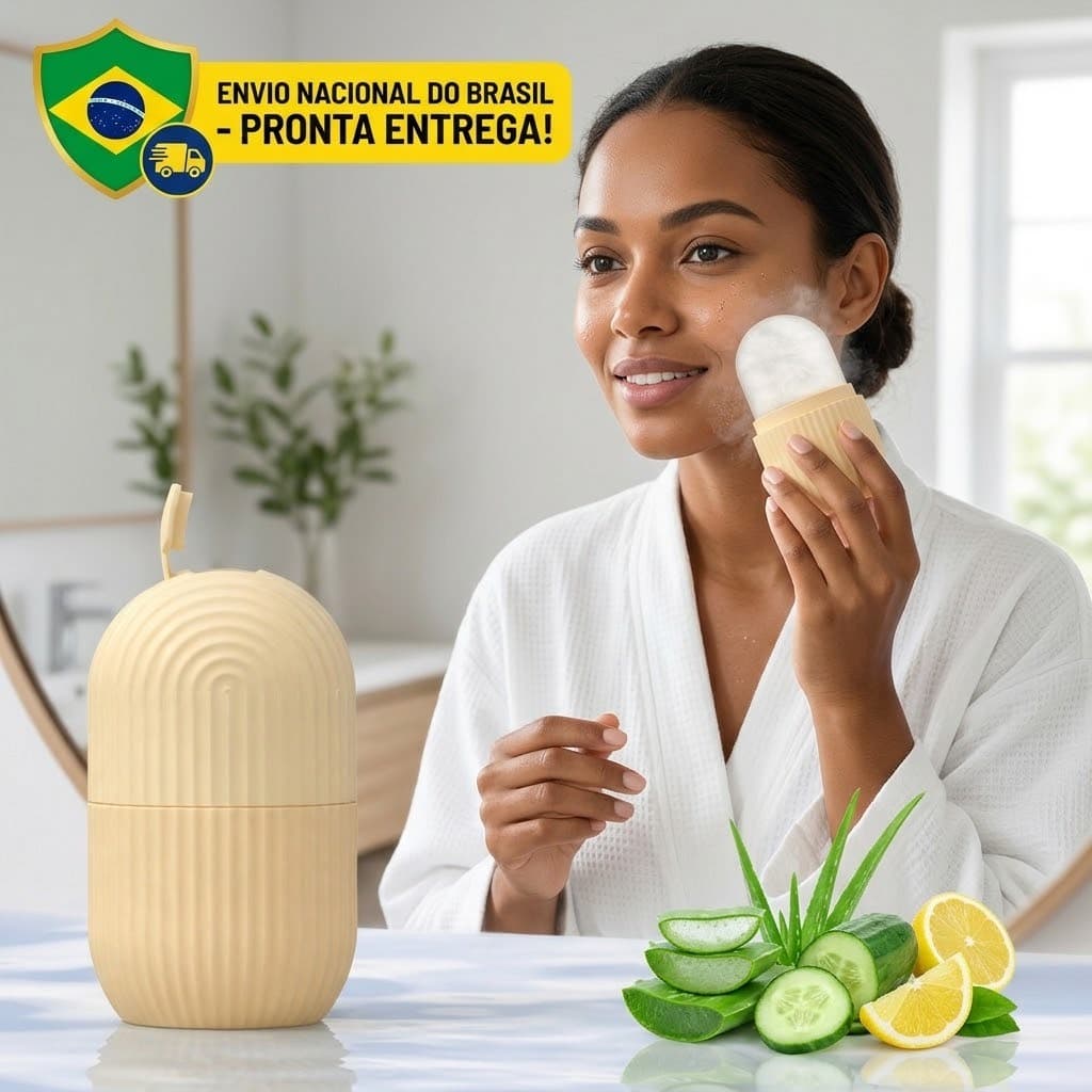 Rolo Facial de Gelo Silicone | Alivia Inchaço e Olheiras | Massageador Skincare Anti-idade