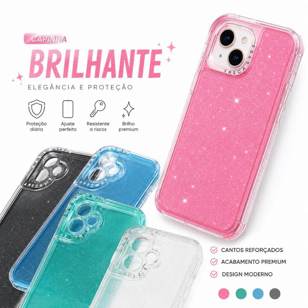 Kit 3 Capinhas Glitter Brilhante Anti Impacto para Celular Para Samsung M15/M34/M35 Proteção para Seu Celular