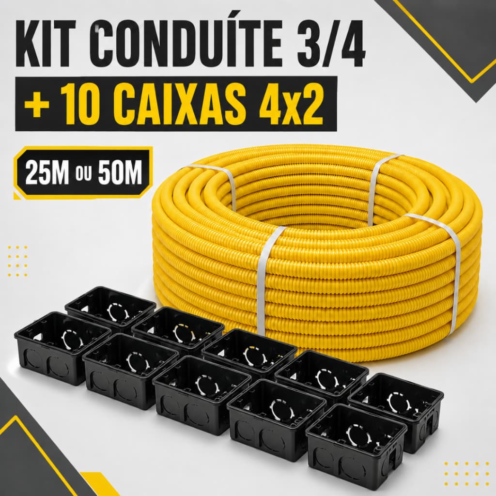Conduíte Eletroduto Corrugado Reforçado PVC 3/4 + 10 Caixas 4x2