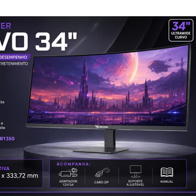 Monitor Gamer Curvo Nexara 34'' 180hz 0,5ms Va Ultrawide Qhd