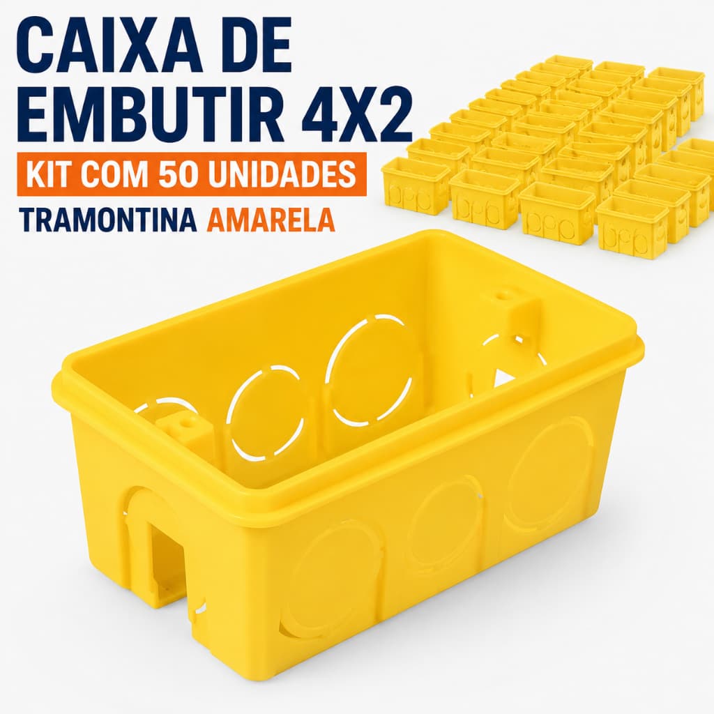 Kit 50 Caixa De Embutir 4x2 Luz Parede Tramontina Amarela