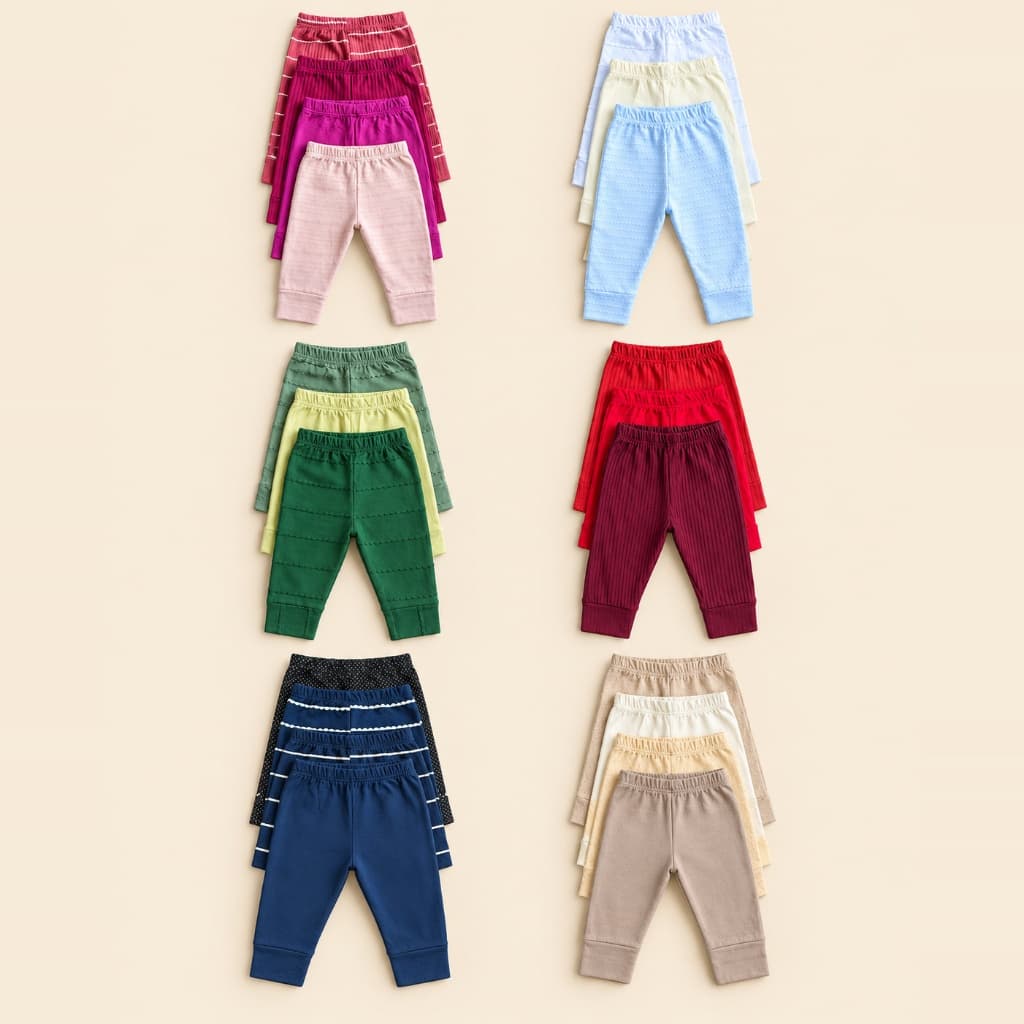 Kit 3 Mijão Infantil Calça Bebê 100% Algodão Sem Pé Culote Malha Enxoval Menino Menina Cores Lisas e Estampadas Sortidas