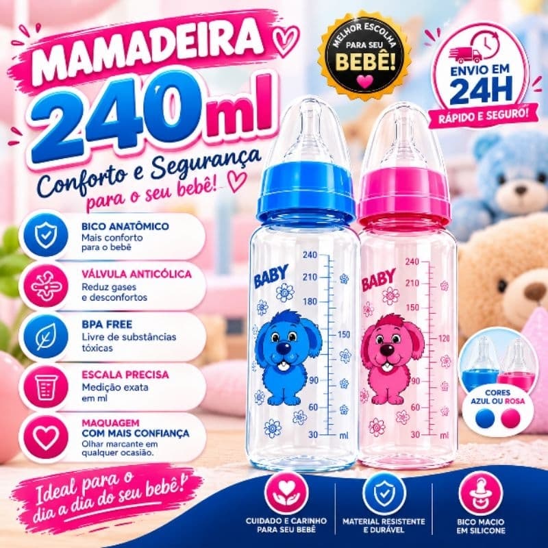 🍼✨ MAMADEIRA 240ML – CONFORTO E CARINHO PARA O SEU BEBÊ 💙🩷