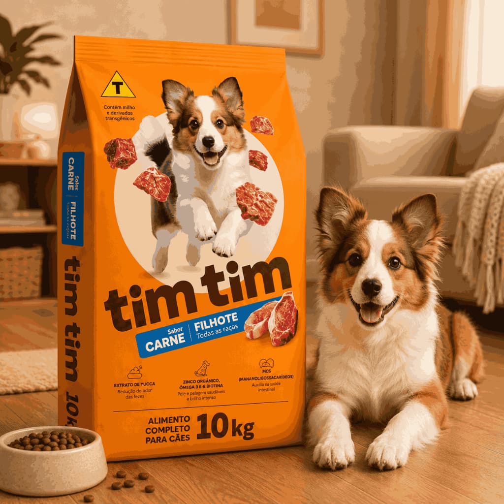 Ração Premium para Cachorro Tim Tim Dog  28% Proteína Cães Filhotes Sabor Carne 10 Kg