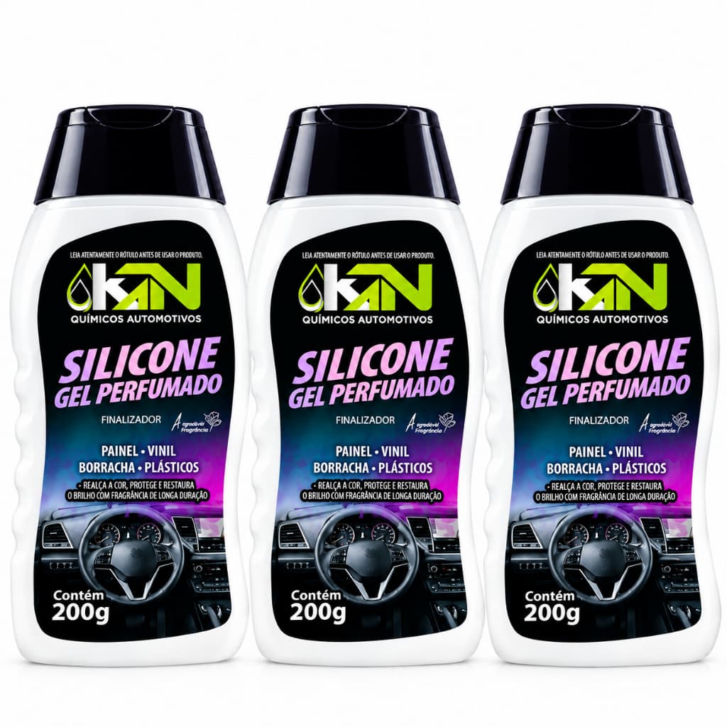 Kit 3 Silicone em Gel Perfumado Kn Para Painel Vinil Borracha Plástico Carro Moto Automotivo