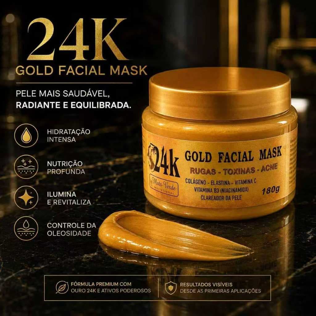 Gold Facial Mask Ouro 24K 180g Máscara Facial com Colágeno Vitamina C Hidratante Iluminadora Anti-idade