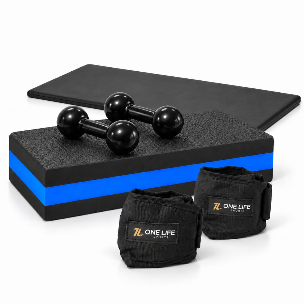 Kit Treino Fitness com Step EVA 60x28x10 cm, Colchonete 90x45x2 cm, Caneleira 1 kg e Halteres1 kg Musculação aeróbico
