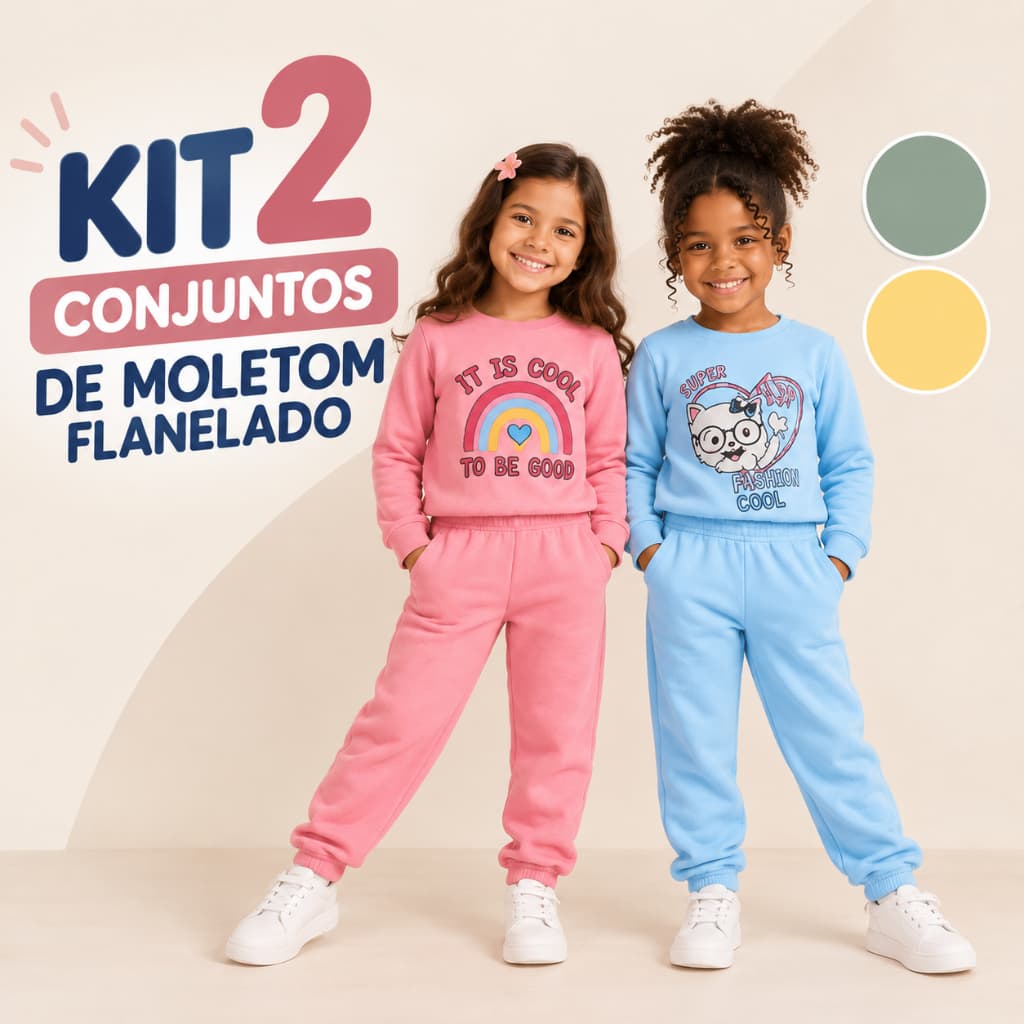 Kit 2 Conjuntos Moletom Flanelado Roupa Infantil Inverno Menina Kit 4 Peças (2 blusas + 2 calças) Conjuntos Sortidos