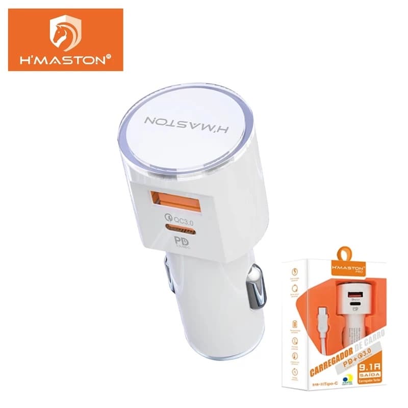 Carregador Veicular Hmaston S18-3 USB-C Tipo C com Cabo para Celular