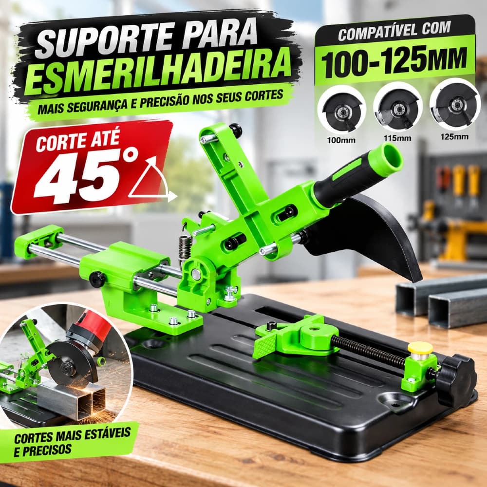 Suporte para Esmerilhadeira Angular com Guia Deslizante - Alta Precisão para Cortes Profissionais a 45°【100-125mm】